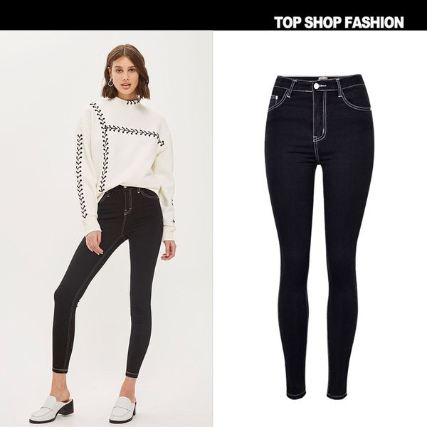 new 2018 women autumn jeans leggings skinny slim thin high elastic waist pencil pants black denim leggings for women plus size, Blue